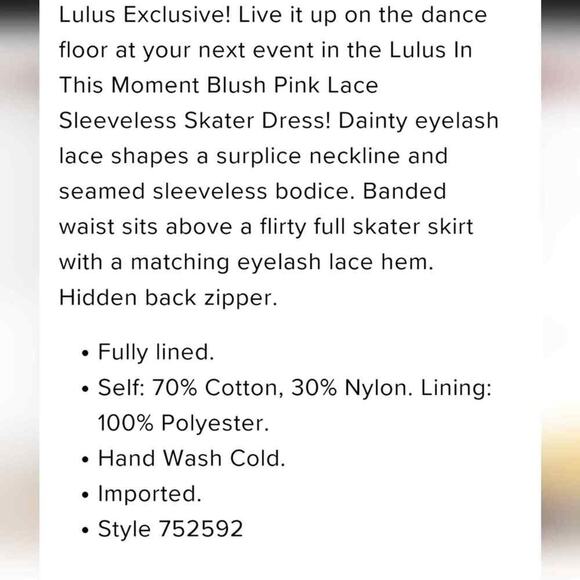 Lulu's NEW In This Moment Blush Pink Eyelash Lace Sleeveless Skater Mini Dress S - Picture 9 of 9